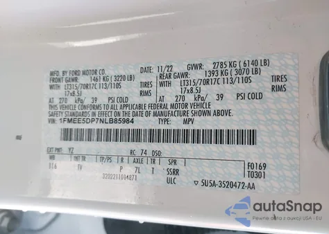 2022 Ford Bronco Wildtrak from USA, damaged, VIN 1FMEE5DP7NLB85984